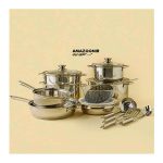 سرویس 18 تکه ظروف استیل نقره‌ای برند نون