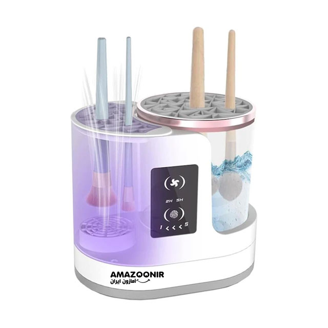 electric-makeup-brush-cleaner-machine-with-brush-dryer-holder-1-amazoonir (1) دستگاه برقی شستشو و خشککن براش آرایشی مدل 3 در 1 - Image 1