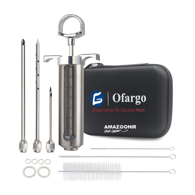 ofargo-meat-injector-kit-1-amazoonir (1) کیت سرنگ تزریق ماریناد و طعمدهنده گوشت Ofargo مدل 60 میلیلیتری با 3 سوزن - Image 1